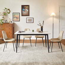 Load image into Gallery viewer, Dining Table Round White Sintered Stone Top Heavy Duty Metal Legs Waterproof Surface For Kitchen Dining Room Or Office Furniture - White / Black