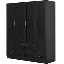 Load image into Gallery viewer, 71" Plantation Shutter Wood Four Door Four Drawer Combo Dresser - Black
