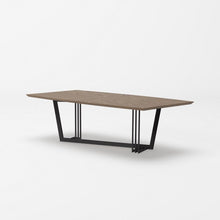 Load image into Gallery viewer, 107" Rectangular Geo Trestle Wood Dining Table - Brown / Black