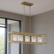 Load image into Gallery viewer, Kitchen Island Five Light Metal Dimmable Chandelier With Shades - Brass
