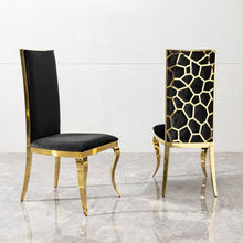 Load image into Gallery viewer, Dining Chair (Set of 2) With Unique Backrest Stainless Steel Legs - Gold