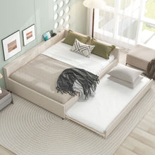 Load image into Gallery viewer, Queen Size Upholstered Platform Bed With USB And Twin Trundle - Beige