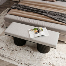 Load image into Gallery viewer, Upholstered Bench With Black Chunky Legs Boucle Contemporary Style Bed-End Bench For Bedroom Living Room - Light Gray