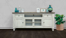 Load image into Gallery viewer, Wood Open Shelving Distressed TV Stand - Ivory