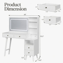 Load image into Gallery viewer, Fluted Vanity Desk With Lighted Mirror & Outlet 4 Drawer, Makeup Table - White