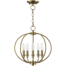 Load image into Gallery viewer, 15" Five Light Dimmable Chandelier With Shades - Antiqued Brass