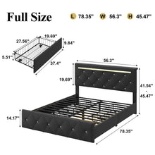 Load image into Gallery viewer, Upholstered Bed Frame With LED Lights, 4 Storage Drawers, Charging Station