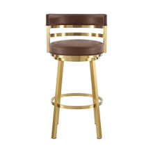 Load image into Gallery viewer, 26" Contemporary Coffee Faux Leather And Stainless Steel Low Back Counter Height Swivel Bar Chair - Brown
