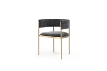 Load image into Gallery viewer, Velvet Partially Open Back Dining Arm Chairs (Set of 2) - Charcoal / Gold