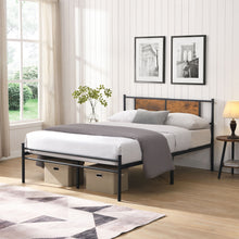 Load image into Gallery viewer, ModerMetal Bedframe With Wood Panel Headboard