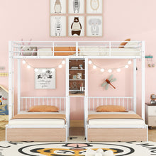 Load image into Gallery viewer, Triple Bunk Bed With Drawers, Multi-Functional Frame With Desks And Shelves In The Middle