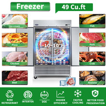 Load image into Gallery viewer, 54" Commercial Freezer 49 Cu.Ft With 2 Solid Door Reach-In Freezers Stainless Steel Etl Approved Upright Freeze Storage - Silver