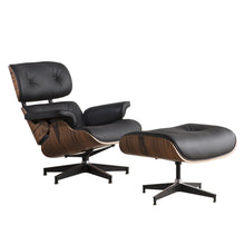 Load image into Gallery viewer, Tufted Leather And Brown Swivel Lounge Chair with Ottoman 35" - Black