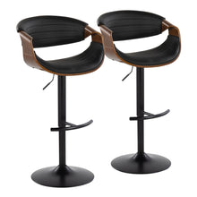 Load image into Gallery viewer, Symphony - Mid-Century Modern Adjustable Barstool With Swivel With Rounded T Footrest (Set of 2) - Black / Walnut / Black