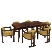 Load image into Gallery viewer, 7 Piece Elegant Dining Set With Upholstered Wood Dining Chairs - Yellow / Walnut / Rich Mahogany