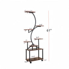 Load image into Gallery viewer, 8 Tier Indoor Plant Stand With Grow Lights, S Shaped Metal Shelf For Multiple Plants - Black / Dark Walnut