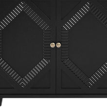 Load image into Gallery viewer, Wood Carved Geometric Accent Cabinet With Four Doors - Black