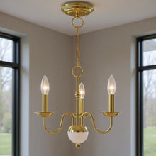 Load image into Gallery viewer, 13" Three Light Dimmable Chandelier With Shades - Brass