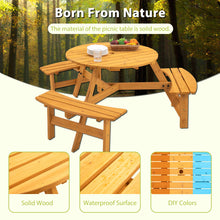 Load image into Gallery viewer, 6 Person Circular Outdoor Wooden Picnic Table For Patio, Backyard, Garden, Diy With 3 Built-In Benches, 1720Lb Capacity