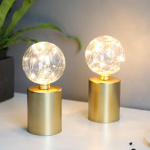 Load image into Gallery viewer, 8" Battery Operated Round Bedside Lamps With Globe Shades (Set of 2) - Gold