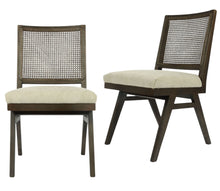 Load image into Gallery viewer, Wood Cane Upholstery Dining Side Chairs (Set of 2) - Brown / Gray