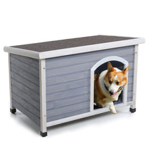 Load image into Gallery viewer, Medium Wooden Outdoor Dog House, Waterproof Roof, Elevated Floor, Adjustable Plastic Feet