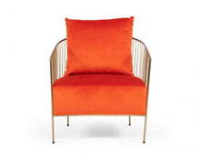 Load image into Gallery viewer, Velvet And Gold Solid Color Arm Chair - Orange