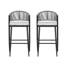 Load image into Gallery viewer, Outdoor Bar Height Metal Frame Counter Stools With Scallop Shaped Backrest & Water Resistant Cushions