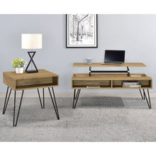 Load image into Gallery viewer, 2 Piece Lift Top Coffee And End Table Set With Hairpin Legs - Golden Oak