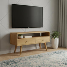 Load image into Gallery viewer, Solid Wood Enclosed Open Storage TV Stand - Oak