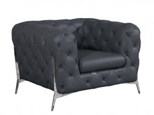 Load image into Gallery viewer, Glam Tufted Leather Armchair - Gray And Chrome