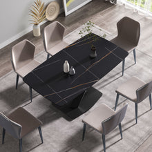Load image into Gallery viewer, 63" Artificial Stone Black Curved Black Metal Leg Dining Table - Black