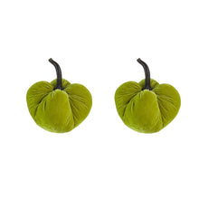 Load image into Gallery viewer, Velvet Weighted Pumpkin With Resin Stem Apple, Pumpkin Ornament Decor For Holiday Harvest Festival Fall Festival & Thanksgiving (Set of 2) - Green
