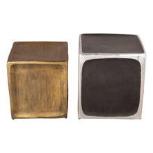 Load image into Gallery viewer, Antiqued Aluminum Square Block End Tables (Set of 2) - Brass