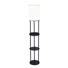 Load image into Gallery viewer, Wood Floor Lamp With Circular USB Charging Station Shelf - Black