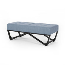 Load image into Gallery viewer, Upholstered Ottoman With Button Tufted Waffle Stitch And Black Geometric Legs - Light Blue