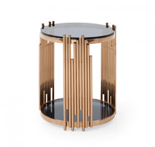 Load image into Gallery viewer, Glass And Stainless Steel Round End Table With Shelf - Rosegold And Black