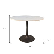 Load image into Gallery viewer, 40" Rounded Marble And Iron Pedestal Base Dining Room Table - White