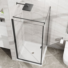 Load image into Gallery viewer, Corner Shower Enclosure, Frameless Pivot Door - Matte Black