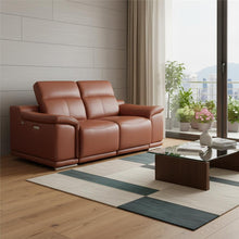 Load image into Gallery viewer, Italian Leather Power Reclining Love Seat - Camel / Silver