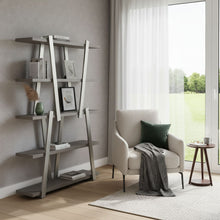 Load image into Gallery viewer, Stainless Four Tier Geometric Bookcase - Gray / Silver
