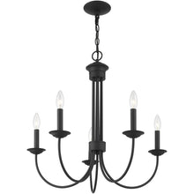 Load image into Gallery viewer, 24" Five Light Metal Dimmable Chandelier With Shades - Black