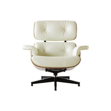 Load image into Gallery viewer, Genuine Leather Tufted Swivel Lounge Chair With Ottoman - Beige And Dark Brown