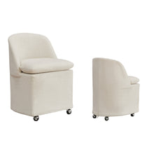 Load image into Gallery viewer, Chenille Wing Back Dining Chairs With Wheels (Set of 2) - Beige