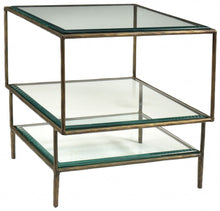 Load image into Gallery viewer, Glass And Iron Square End Table With Two Shelves - Bronze And Clear