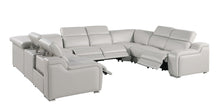 Load image into Gallery viewer, Leather Power Reclining U-Shaped Eight Piece Corner Sectional With Console - Light Gray