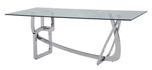 Load image into Gallery viewer, 79" Glass And Stainless Steel Trestle Base Dining Table - Silver