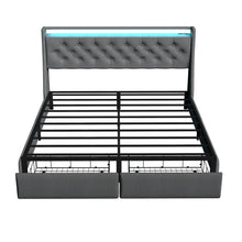 Load image into Gallery viewer, Floating Bed Frame With Rgb LED Light, 2 Storage Drawers & Headboard Shelf