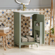 Load image into Gallery viewer, Modern Small Bathroom Vanity Cabinet With Ceramic Basin, Ample Storage, 1 Soft Close Door