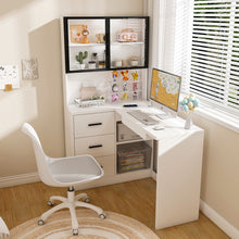 Load image into Gallery viewer, L-Shaped Computer Desk With Glass Cabinets, Built In LED Lights, USB Charging Ports